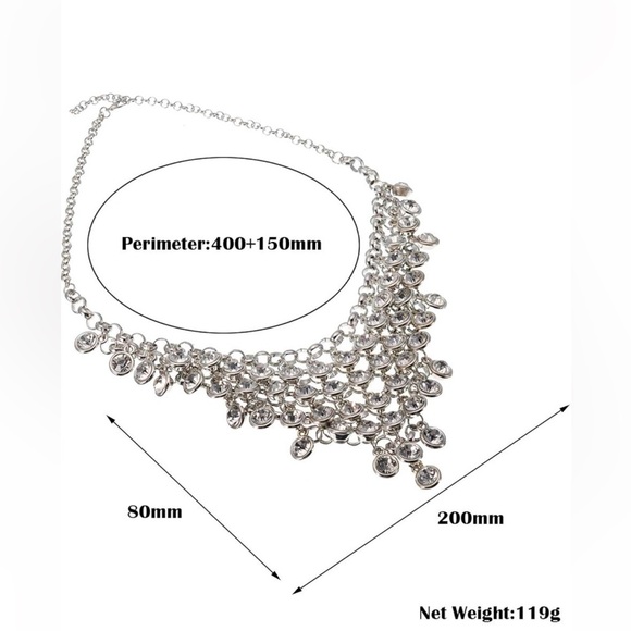 Vintage Crystal Rhinestone Chain Choker Collar Bib Pendant Statement Necklace - Picture 3 of 7